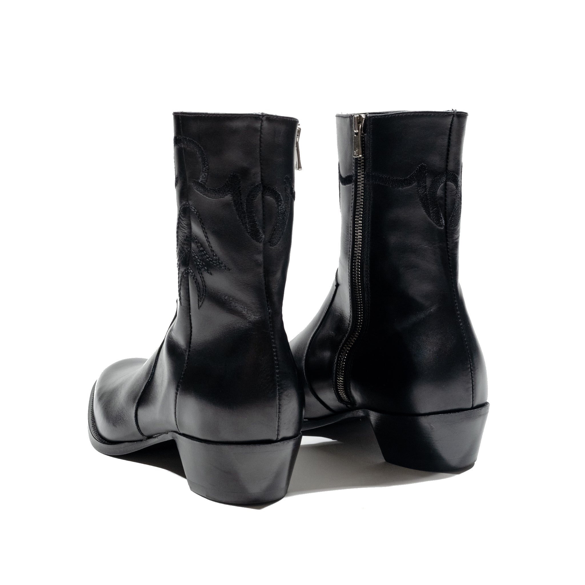 JJL Western Boots in Black Leather with Black Embroidery